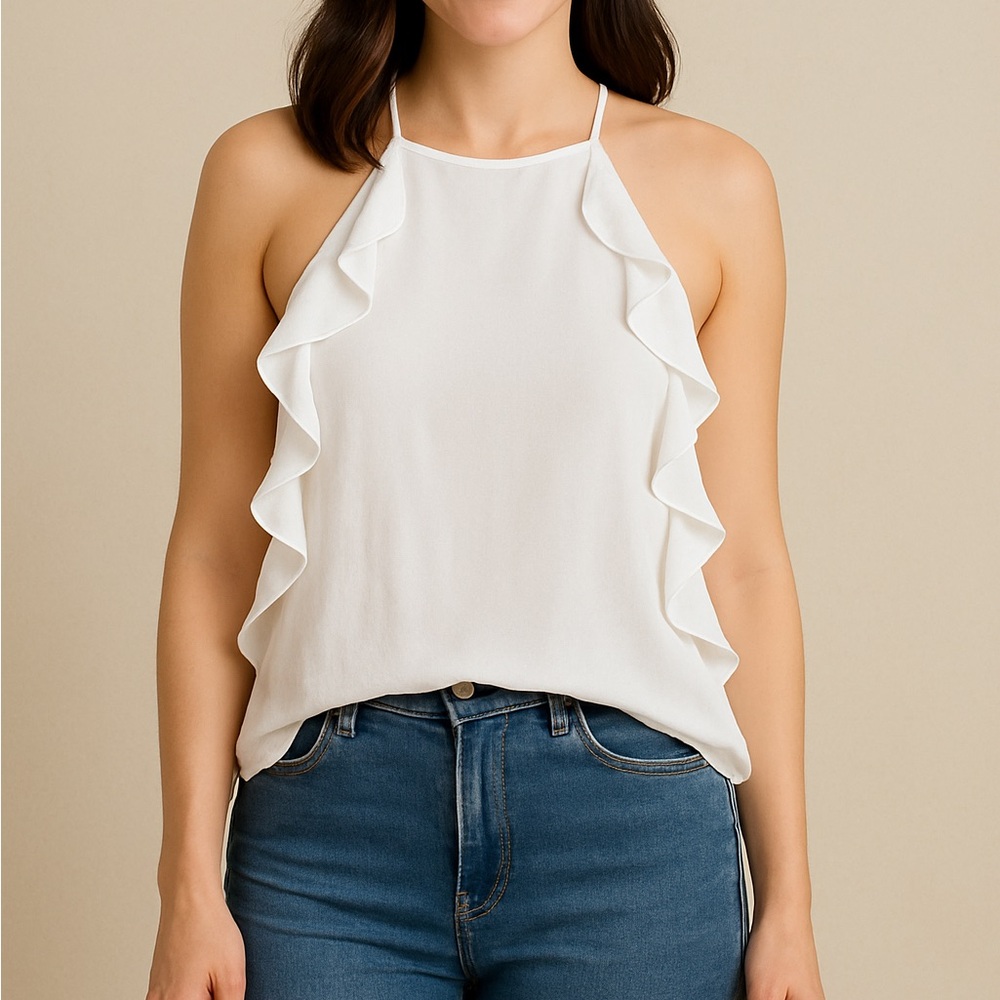 Monteau White Ruffle Tank Top